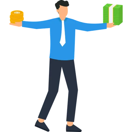 Businessman working on financial balance  Illustration