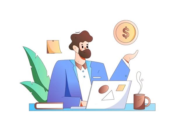 Businessman working on financial budget  Illustration