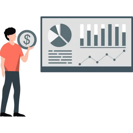 Businessman working on financial data  Illustration