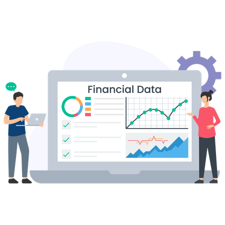 Businessman working on financial data  Illustration