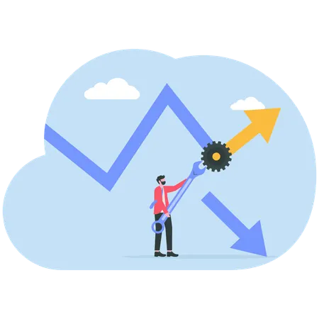 Businessman working on financial graph  Illustration