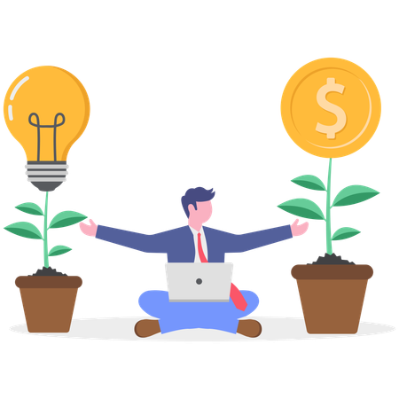 Businessman working on financial idea  Illustration