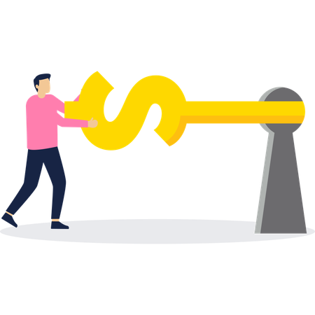 Businessman working on financial key  Illustration