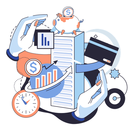 Businessman working on financial management  Illustration