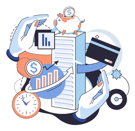 Businessman working on financial management  Illustration