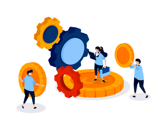 Businessman working on financial mechanism  Illustration
