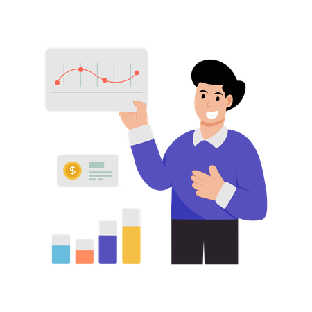 Businessman working on financial statistics  Illustration