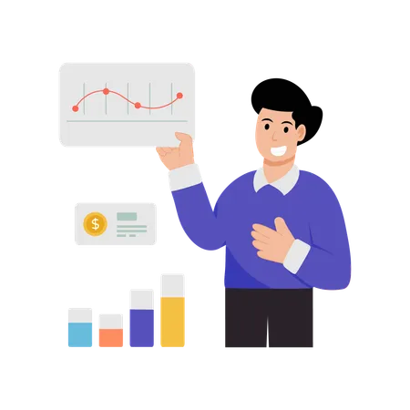 Businessman working on financial statistics  Illustration