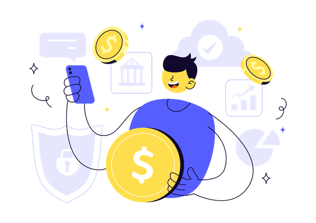 Businessman working on financial technology  Illustration