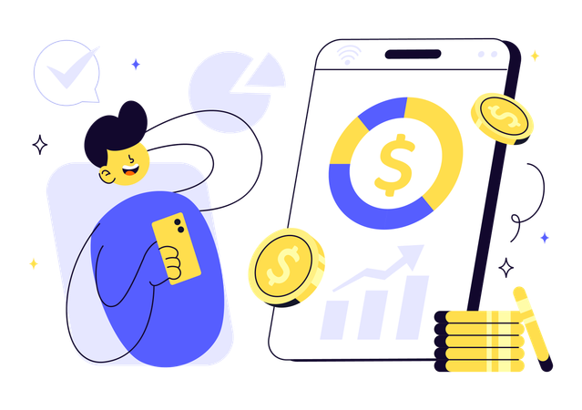 Businessman working on financial technology  Illustration