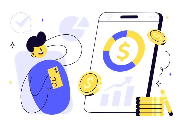 Businessman working on financial technology  Illustration