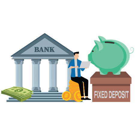 Businessman working on fixed deposite investment  Illustration