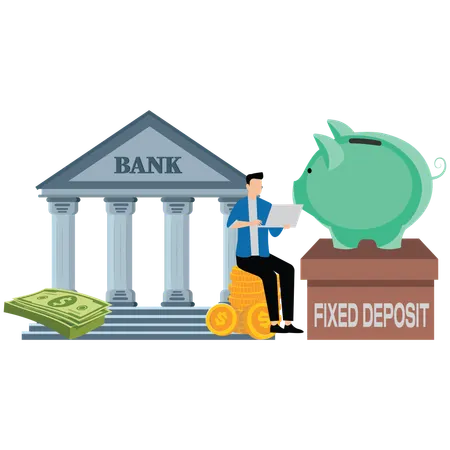 Businessman working on fixed deposite investment  Illustration