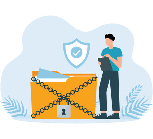 Businessman working on folder security  Illustration