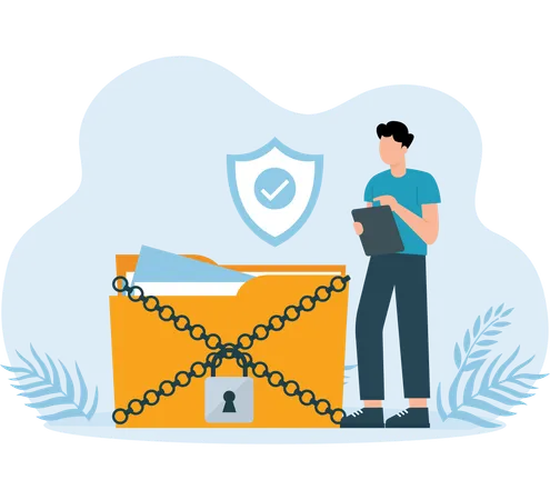 Businessman working on folder security  Illustration