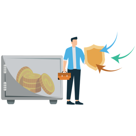 Businessman working on future proof wealth management  Illustration