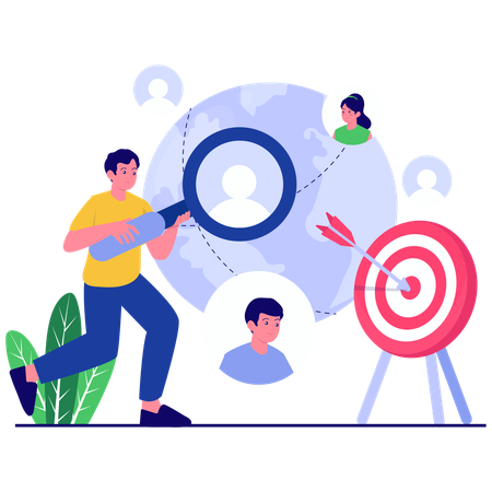 Businessman working on global audience target  Illustration