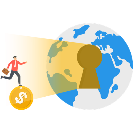 Businessman working on global business expansion  Illustration