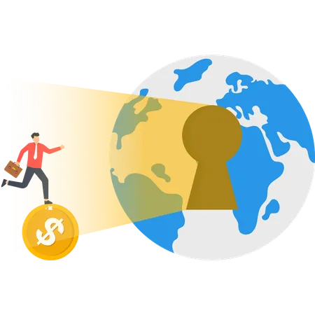 Businessman working on global business expansion  Illustration