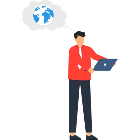 Businessman working on Global Business Strategy  Illustration