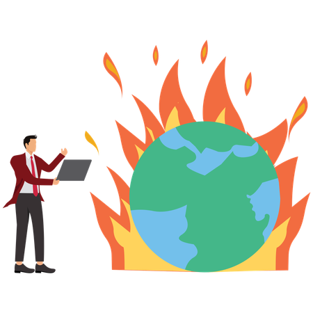 Businessman working on global destruction  Illustration