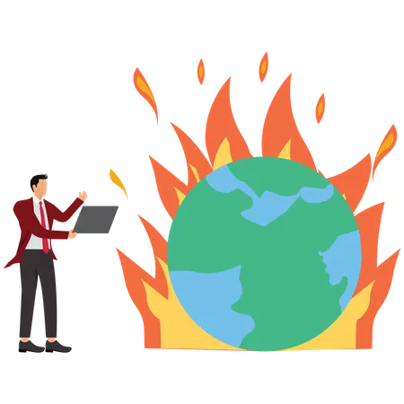Businessman working on global destruction  Illustration