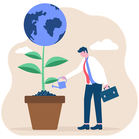 Businessman working on global development  Illustration