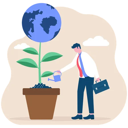 Businessman working on global development  Illustration