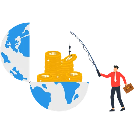 Businessman working on global investment  Illustration