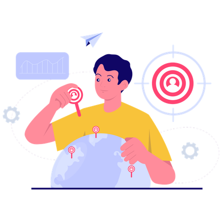 Businessman working on global target market  Illustration