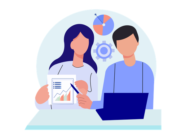 Businessman working on graph setting  Illustration