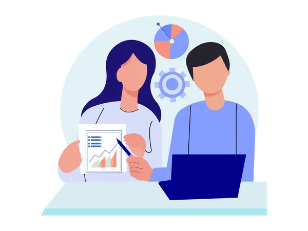 Businessman working on graph setting  Illustration