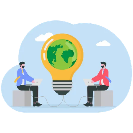 Businessman working on green energy  Illustration