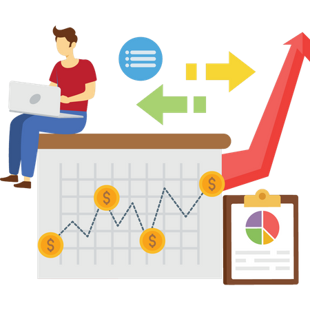 Businessman working on growth analysis  Illustration