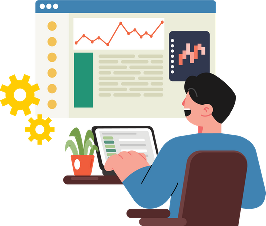 Businessman working on growth analysis  Illustration