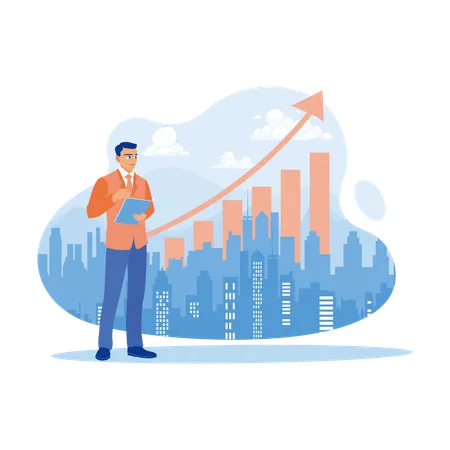 Businessman Working On Growth Chart  Illustration