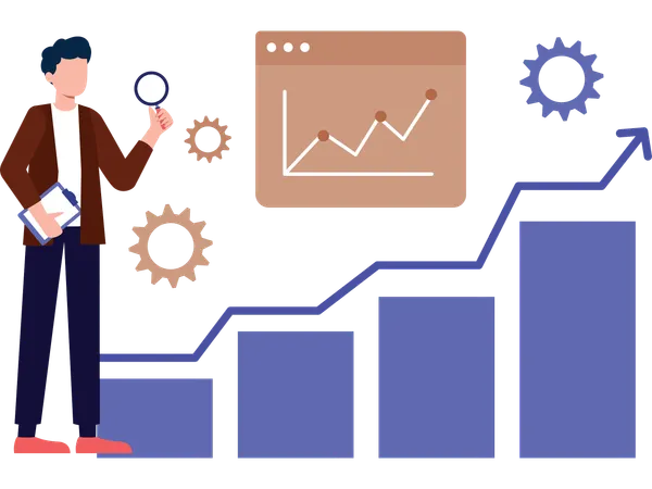 Businessman working on growth chart  Illustration