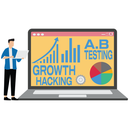 Businessman working on growth hacking techniques  Illustration