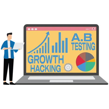 Businessman working on growth hacking techniques  Illustration