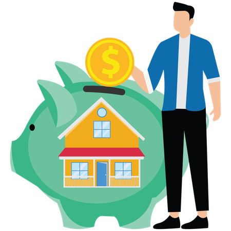 Businessman working on house savings  Illustration