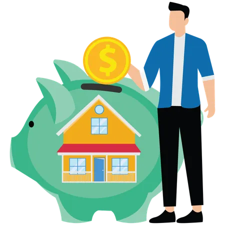 Businessman working on house savings  Illustration