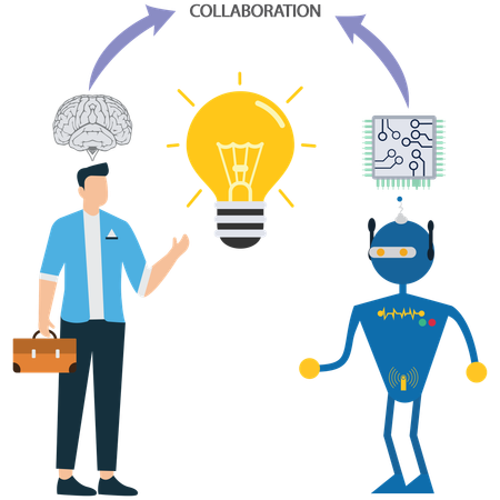 Businessman working on Human and Robot Collaboration  Illustration