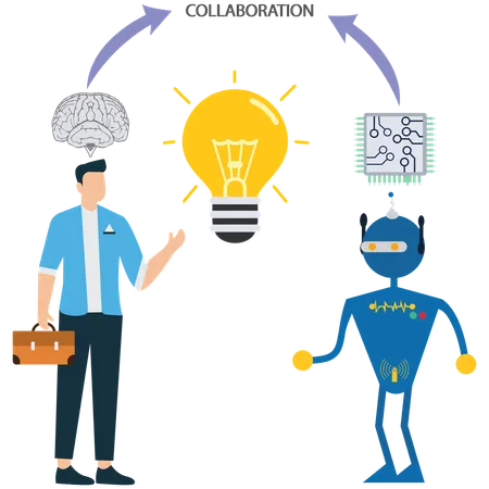 Businessman working on Human and Robot Collaboration  Illustration