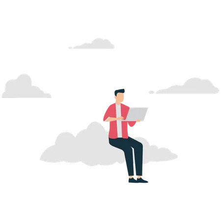 Businessman working on hybrid work model  Illustration