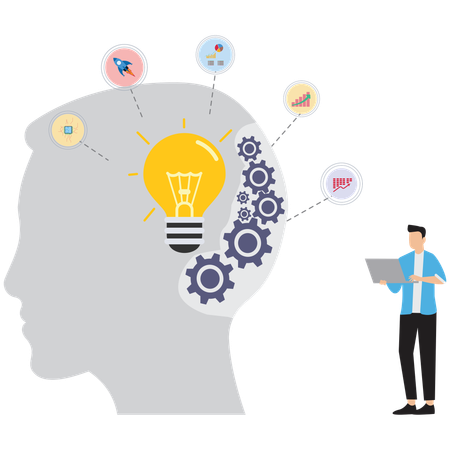Businessman working on idea setting  Illustration