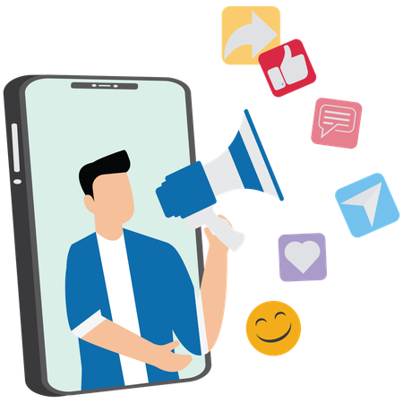 Businessman working on Influencer Promoting Product  Illustration