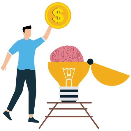 Businessman working on innovative Idea to Generate Income  Illustration