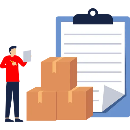 Businessman working on inventory control  Illustration