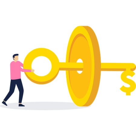 Businessman working on key to wealth  Illustration