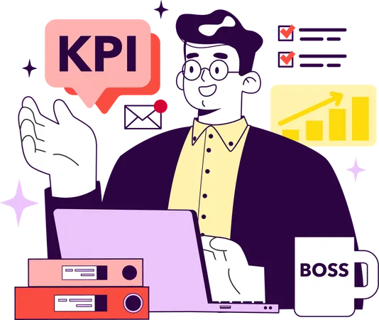 Businessman working on kpi analysis  Illustration